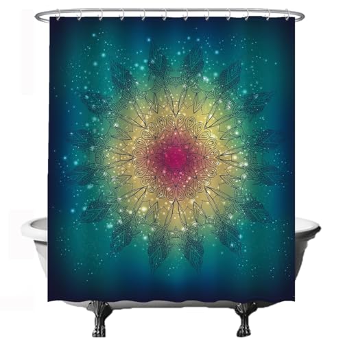 Ulticool Duschvorhang - Mandala Bohemian Gold Grün Rosa - 180 x 200 cm – Anti Schimmel - Waschbar – Wasserdicht - mit 12 Ringe von Ulticool