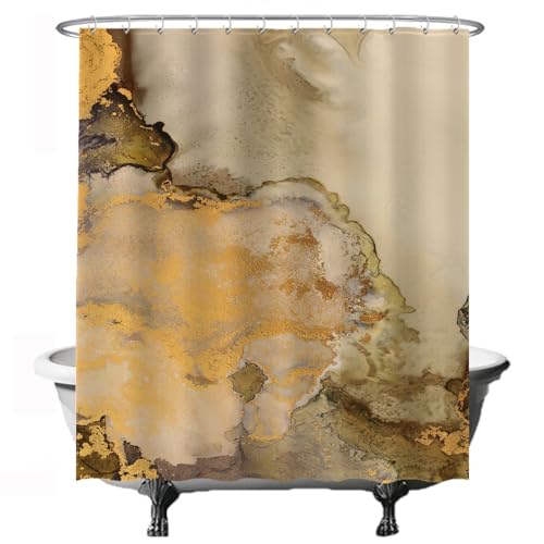 Ulticool Duschvorhang – Marmor Farben - 180 x 200 cm - Waschbar - Anti Schimmel - mit 12 Ringen - Gold Sepia Braun von Ulticool