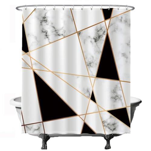 Ulticool Duschvorhang - Marmor Geometrische Figuren - 180 x 200 cm - waschbar - Anti Schimmel - mit 12 Ringen - Weiß Schwarz Gold von Ulticool