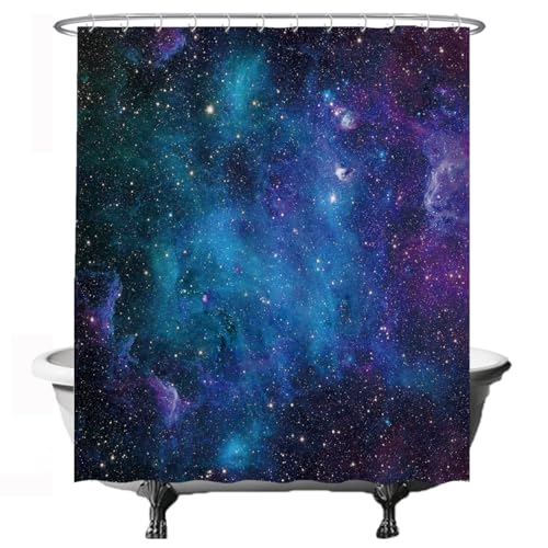 Ulticool Duschvorhang - Natur Galaxie Universum Planeten Sonnensystem - 180 x 200 cm – Anti Schimmel - Waschbar – Wasserdicht - mit 12 Ringe - Blau Violett von Ulticool