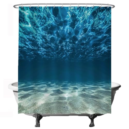 Ulticool Duschvorhang - Ozean Meer Ruhig Tauchen Aquarium Strand Sommer - Anti Schimmel - 180 x 200 cm – Waschbar – Wasserdicht - mit 12 Ringe - Blau von Ulticool