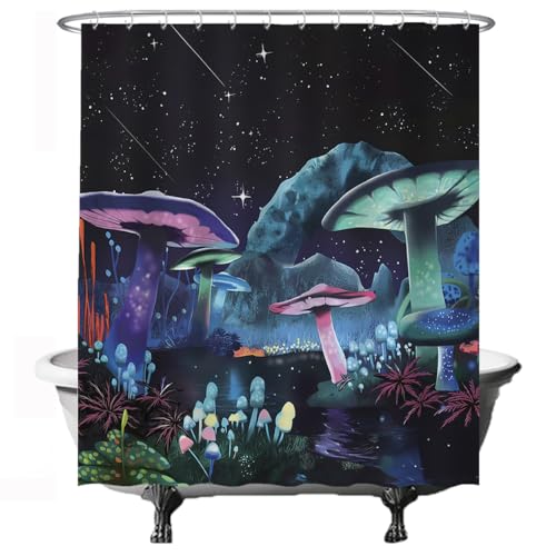 Ulticool Duschvorhang - Pilz Mushroom Psychedelischer Trippie Bohemian - 180 x 200 cm – Anti Schimmel Waschbar – Wasserdicht - mit 12 Ringe - Blau Schwarz Ulticool Duschvorhang - Pilz Mushroom Psychedelischer Trippie Bohemian - 180 x 200 cm – Anti Schimmel Waschbar – Wasserdicht - mit 12 Ringe - Blau Schwarz von Ulticool