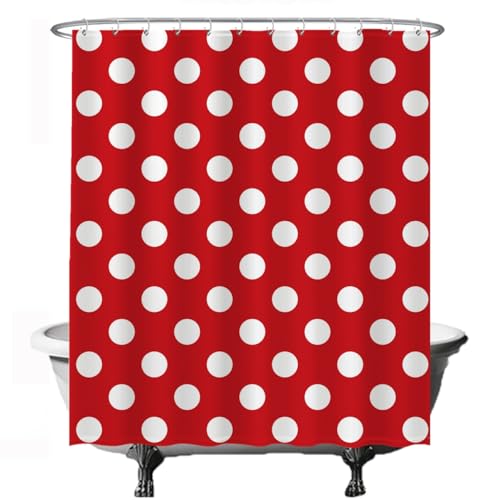 Ulticool Duschvorhang - Polka Dot Punkte - 180 x 200 cm - waschbar - Anti Schimmel - mit 12 Ringen - Rot Weiß von Ulticool