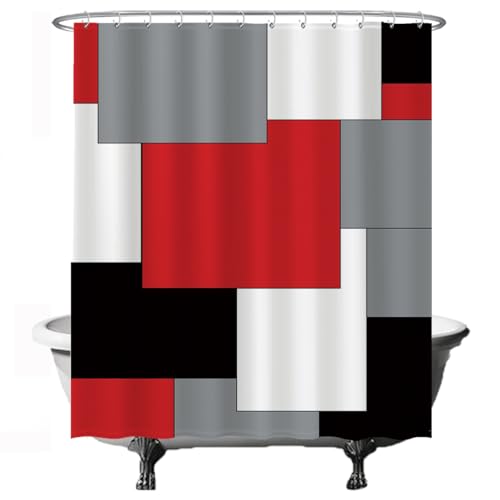 Ulticool Duschvorhang - Rechteck Quadratisch - 180 x 200 cm - waschbar - Anti-Schimmel - mit 12 Ringen - Rot Grau Schwarz Weiß von Ulticool