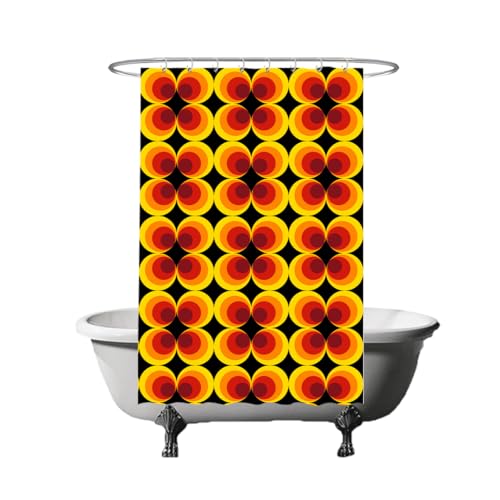 Ulticool Duschvorhang - Retro Vintage Blumen 60er 70er - 120 x 180 cm - waschbar - Anti-Schimmel - mit 8 Ringen - Flower Power Orange Gelb Braun von Ulticool
