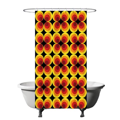 Ulticool Duschvorhang - Retro Vintage Blumen 60er 70er - 120x200 cm - waschbar - Anti-Schimmel - mit 8 Ringen - Flower Power Orange Gelb Braun von Ulticool