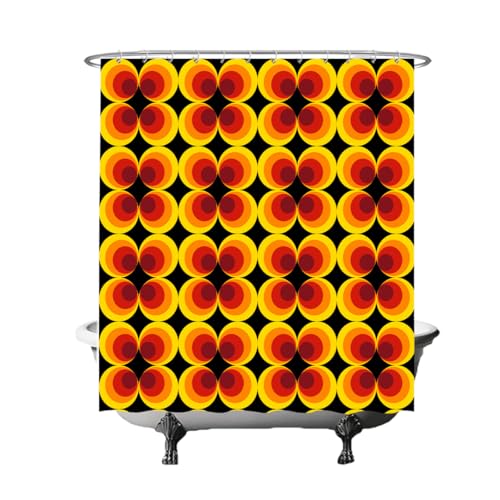 Ulticool Duschvorhang - Retro Vintage Blumen 60er 70er - 180x180 cm - waschbar - Anti-Schimmel - mit 12 Ringen - Flower Power Orange Gelb Braun von Ulticool
