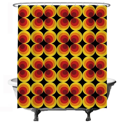 Ulticool Duschvorhang - Retro Vintage Blumen 60er 70er - 180x200 cm - waschbar - Anti-Schimmel - mit 12 Ringen - Flower Power Orange Gelb Braun von Ulticool