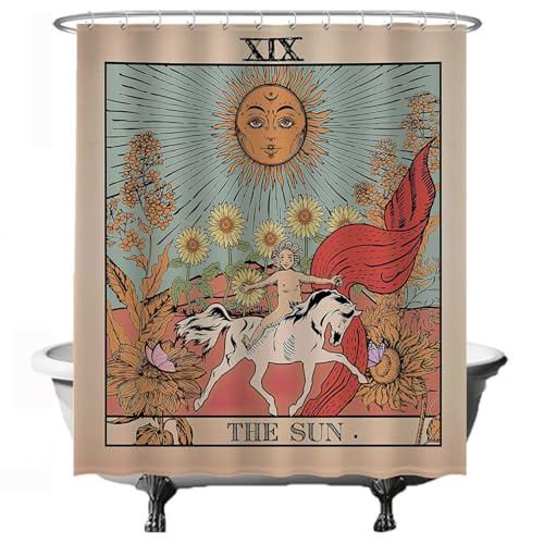 Ulticool Duschvorhang - Sonne Natur Blumen Tarot Horoskop Vintage Retro - 180 x 200 cm – Waschbar – Anti Schimmel - Wasserdicht - mit 12 Ringe - Terra Cotta von Ulticool