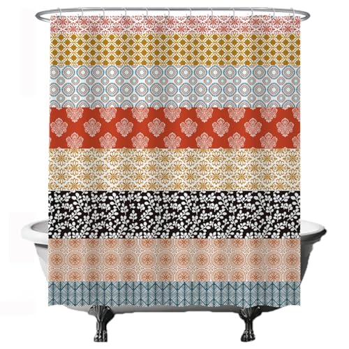 Ulticool Duschvorhang - Streifen Geometrisch Vintage Retro Boho Bohemien - 180 x 200 cm – Waschbar – Wasserdicht - Anti Schimmel - mit 12 Ringe von Ulticool
