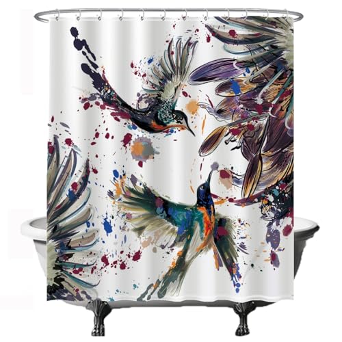 Ulticool Duschvorhang – Vögel Gefieder Kunst Tiere - 180 x 200 cm - Waschbar - Anti Schimmel - mit 12 Ringen – Weiß Blau Lila Ulticool Duschvorhang – Vögel Gefieder Kunst Tiere - 180 x 200 cm - Waschbar - Anti Schimmel - mit 12 Ringen – Weiß Blau Lila von Ulticool