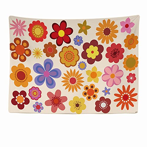 Ulticool - Flower Power Blumen - Wandteppich - 200x150 cm - Großer Wandteppich - Poster Verzierung - Dekoration - Tapete - Leinwand - Malerei - Zubehör Raumteiler - Orange Rot Rosa von Ulticool