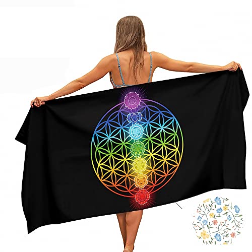 Ulticool – Handtuch Chakra Heilung Mandalas Regenbogen – Schnelltrocknendes Badetuch Mikrofaser – 160 x 80 cm – für Reisen Fitness Gym Sport Spa Yoga – doppelseitiger Druck - Mehrfarbig von Ulticool