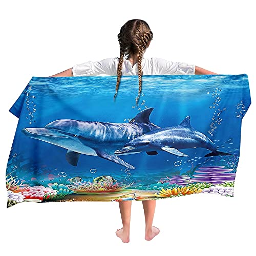 Ulticool Mikrofaser Kinder Handtuch 140 x 70 cm - Delfine Meer Aquarium Einhorn - Leicht Reisehandtuch Schnelltrocknend Badetuch Strandhandtuch Microfaser Microfiber - Reise Strand Sport Mädchen von Ulticool