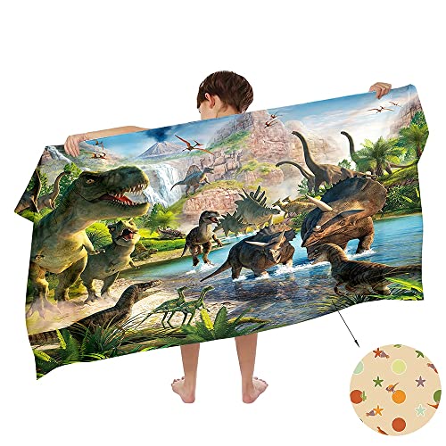 Ulticool – Handtuch Dinosaurier T-Rex – Kind Mädchen Junge – Schnelltrocknendes Badetuch Mikrofaser – 140 x 70 cm – für Reisen Fitness Gym Sport Spa Yoga – Grün von Ulticool