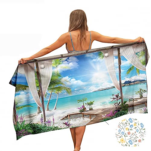 Ulticool Mikrofaser Handtuch - Strand Meer Blumen - 160 x 80 cm - Leicht Reisehandtuch Schnelltrocknend Badetuch Strandhandtuch Saunatuch Microfaser Microfiber - für Reisen Haare Strand Yoga Sauna von Ulticool