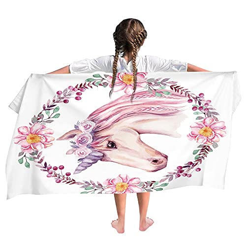 Ulticool Mikrofaser Kinder Handtuch 140 x 70 cm - Einhorn Unicorn Blumen - Leicht Reisehandtuch Schnelltrocknend Badetuch Strandhandtuch Microfaser Microfiber - Reise Strand Sport Kind Mädchen von Ulticool