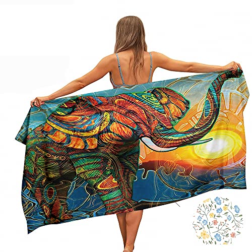 Ulticool – Handtuch Elefant Hippie Ibiza Style – Schnelltrocknendes Badetuch Mikrofaser – 160 x 80 cm – für Reisen Fitness Gym Sport Spa Yoga – doppelseitiger Druck - Blau Gelb von Ulticool