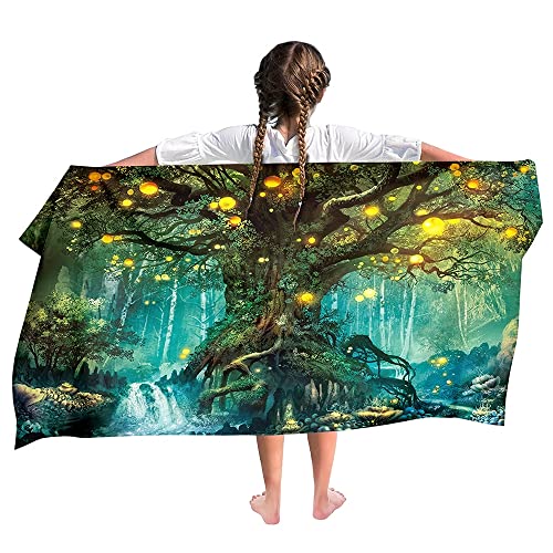 Ulticool – Handtuch Fantasy Märchenbaum – Kind Mädchen Junge – Schnelltrocknendes Badetuch Mikrofaser – 140 x 70 cm – für Reisen Fitness Gym Sport Spa Yoga – Grün von Ulticool