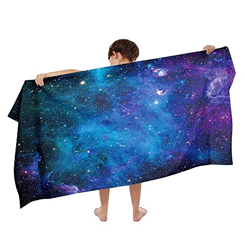 Ulticool – Handtuch Galaxie Universum Planeten Sterne – Kind Mädchen Junge – Schnelltrocknendes Badetuch Mikrofaser – 140 x 70 cm – für Reisen Fitness Gym Sport Spa Yoga – Blau von Ulticool