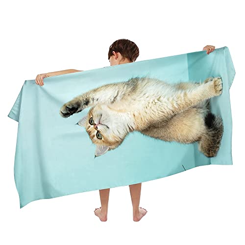 Ulticool Mikrofaser Kinder Handtuch 140 x 70 cm - Katze Dinosaurier Blau - Leicht Reisehandtuch Schnelltrocknend Badetuch Strandhandtuch Microfaser Microfiber - Reise Strand Kind Junge von Ulticool