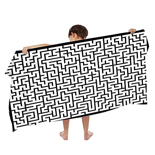 Ulticool – Handtuch Maze Game Labyrinth Spiel – Kind Mädchen Junge – Schnelltrocknendes Badetuch Mikrofaser – 140 x 70 cm – für Reisen Fitness Gym Sport Spa Yoga – Schwarz Weiß von Ulticool