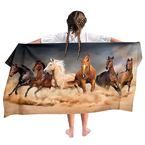 Ulticool – Handtuch Pferde Galopp Sand – Kind Mädchen Junge – Schnelltrocknendes Badetuch Mikrofaser – 140 x 70 cm – für Reisen Fitness Gym Sport Spa Yoga – Beige Braun von Ulticool