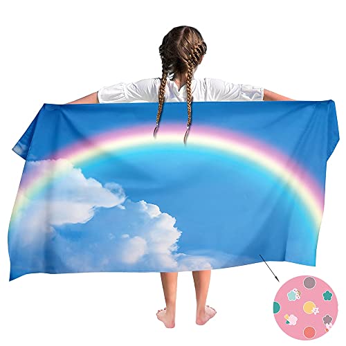 Ulticool – Handtuch Regenbogen – Kind Mädchen Junge – Schnelltrocknendes Badetuch Mikrofaser – 140 x 70 cm – für Reisen Fitness Gym Sport Spa Yoga – Blau von Ulticool