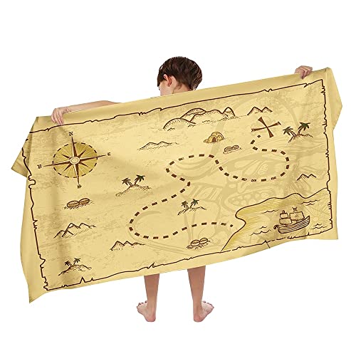 Ulticool Mikrofaser Kinder Handtuch 140 x 70 cm - Schatzkarte Pirat Dinosaurier - Leicht Reisehandtuch Schnelltrocknend Badetuch Strandhandtuch Microfaser Microfiber - Reise Strand Kind Junge von Ulticool