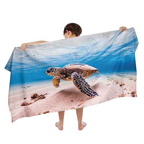 Ulticool Mikrofaser Kinder Handtuch 140 x 70 cm - Schildkröten Meer Dinosaurier - Leicht Reisehandtuch Schnelltrocknend Badetuch Strandhandtuch Microfaser Microfiber - Reise Strand Kind Junge Blau von Ulticool
