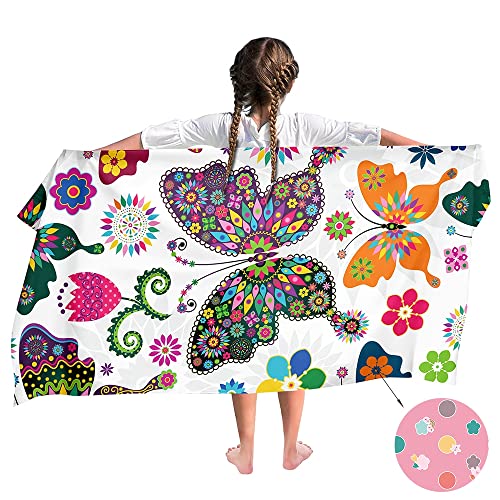 Ulticool Mikrofaser Kinder Handtuch 140 x 70 cm - Schmetterling Blumen Mandala - Leicht Reisehandtuch Schnelltrocknend Badetuch Strandhandtuch Microfaser Microfiber - Reise Strand Sport Kind Mädchen von Ulticool