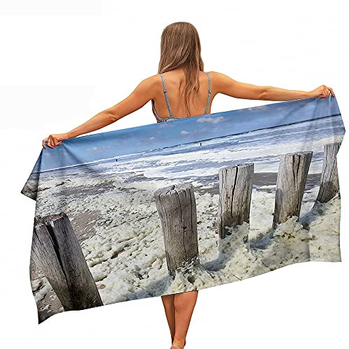 Ulticool – Handtuch Strand Küste Niederlande Natur – für Mann oder Frau – Schnelltrocknendes Badetuch Mikrofaser – 160 x 80 cm – für Reisen Gym Sport Yoga – doppelseitiger Druck - Blau von Ulticool