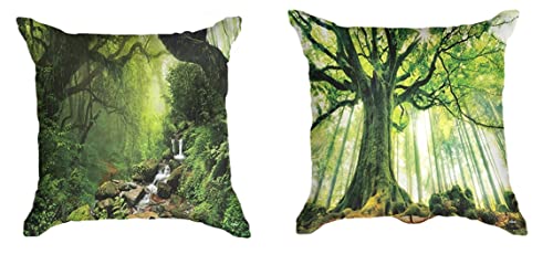 Ulticool - Kissenhülle - Natur Bäume Wasserfall - Set von 2 Motiven – 45 cm x 45 cm - Dekokissen ohne Füllung - Kissenbezug Zubehör für Sofa/Bett - Grün von Ulticool