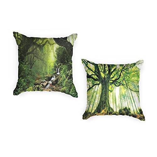 Ulticool - Kissenhülle - Natur Bäume Wasserfall - Set von 2 Motiven Outdoor Kissen - Wasserfest - 2 Gartenkissen Draussen Ohne Füllung – 45 cm x 45 cm – Kissenbezug für den Garten - Grün von Ulticool