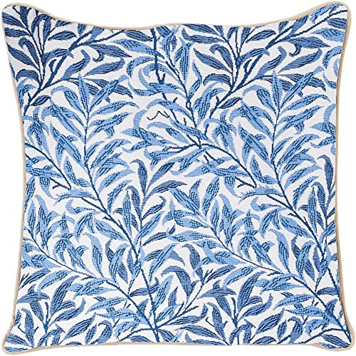 Ulticool - Kissenhülle - Natur Zweige Blau Weiß - Jacquard Gobelin Stoff - Exklusive Kissenfüllung - Dekokissen 45x45 cm - Dekokissenbezug Zubehör - Kissen Sofa von Ulticool