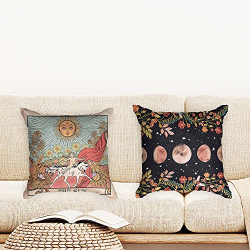 Ulticool - Kissenhülle - Sonne Natur Blumen Tarot Horoskop Vintage Retro - Set von 2 Motiven – 45 cm x 45 cm - Dekokissen ohne Füllung - Kissenbezug Zubehör für Sofa/Bett von Ulticool