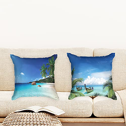 Ulticool - Kissenhülle - Strand Meer Palme Sommer - Set von 2 Motiven – 45 cm x 45 cm - Dekokissen ohne Füllung - Kissenbezug Zubehör für Sofa/Bett - Blau von Ulticool