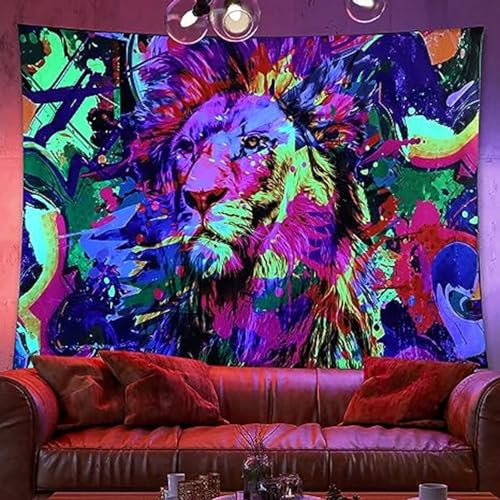 Ulticool – Löwe Raubtier Afrika - Glow in the Dark Wandteppich - Schwarzlicht under UV Reaktive Bright Black Neon Light - Blacklight Psychedelisch im Dunkeln Leuchtende Wandtuch - 200 x 150 cm von Ulticool