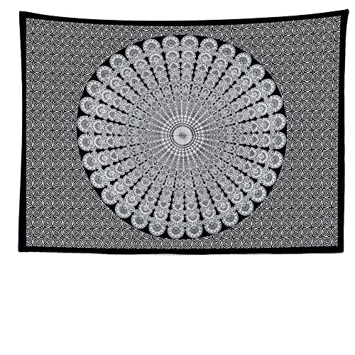 Ulticool - Mandala Schwarz Weiß Hippie Bohemian - Wandteppich - 200x150 cm - Großer Wandteppich - Poster - Tapete - Leinwand - Gemälde - Raumteiler Vorhang für Bett, Wand oder Decke von Ulticool