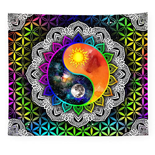 Ulticool – Mandala Yin Yang - Glow in the Dark Wandteppich - Schwarzlicht under UV Reaktive Bright Black Neon Light - Blacklight Psychedelisch im Dunkeln Leuchtende Wandtuch - 200 x 150 cm von Ulticool