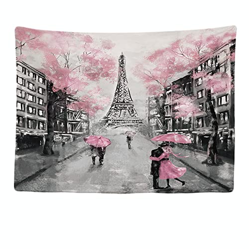 Ulticool - Paris Eifelturm Schwarz Weiß Pink Vintage Blüte - Wandteppich - 200x150 cm - Großer Tapisserie - Poster - Tapete - Leinwand - Gemälde - Wandteppich Accessoire Raumteiler Vorhang von Ulticool