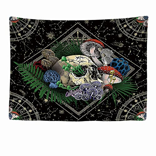 Ulticool - Schädel Mensch Pilze - Wandteppich - 200x150 cm - Großer Wandteppich - Poster Verzierung - Dekoration - Tapete - Leinwand - Malerei - Zubehör Raumteiler - Schwarz von Ulticool
