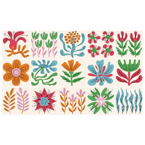 Ulticool – Sticker Wasserdicht - Blumenpflanze Rot Gelb Grün Blau - 15x15 cm - 15 Stück Selbstklebende Fliesenaufkleber aus Folie - Aufkantung für Wand Badezimmer - Küche - Sticky Tiles Ulticool – Sticker Wasserdicht - Blumenpflanze Rot Gelb Grün Blau - 15x15 cm - 15 Stück Selbstklebende Fliesenaufkleber aus Folie - Aufkantung für Wand Badezimmer - Küche - Sticky Tiles von Ulticool