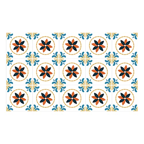 Ulticool – Sticker Wasserdicht Dekoration Aufkleber Fliesen - Blume Schwarz Blau Weiß - 15x15 cm - 15 Stück Selbstklebende Fliesenaufkleber aus Folie - für die Wand Badezimmer - Küchenwand Küche von Ulticool