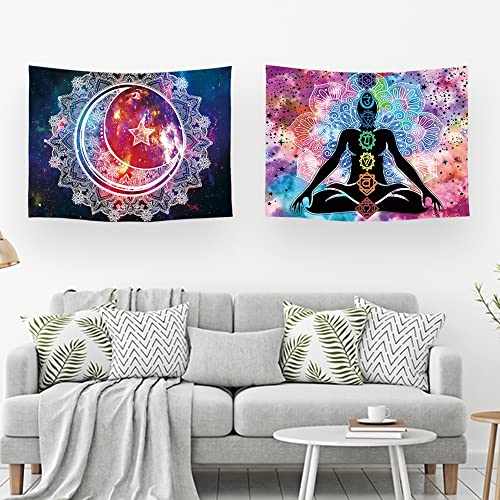 Ulticool – Wandteppich Dekoration Wohnung - Chakra Healing Aura Spiritualität Mandala Weiß Violett Blau - Set von 2 Motiven – 73 cm x 95 cm - Wandtuch - Accessoires für Wohnzimmer von Ulticool