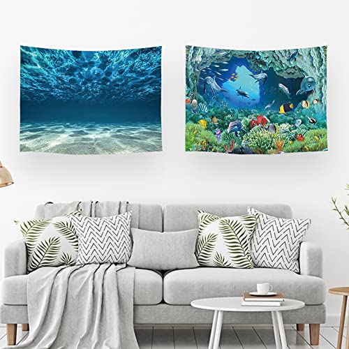 Ulticool – Wandteppich Dekoration Wohnung - Ozean ruhig Aquarium Strand Blau - Set von 2 Motiven – 73 cm x 95 cm - Wandtuch - Accessoires für Schlafzimmer Wohnzimmer Kinderzimmer von Ulticool