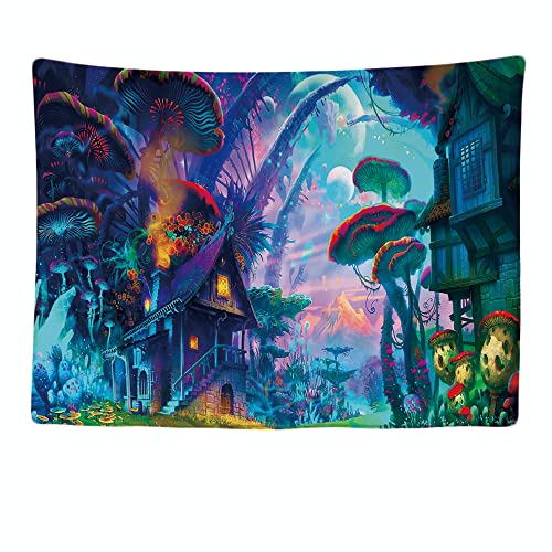 Ulticool - Wandteppich Dekoration Wohnung - Psychedelic Haus Natur Wald - 200 x 150 cm groß - Wandtuch Wandbehänge - Accessoires für Schlafzimmer Wohnzimmer von Ulticool