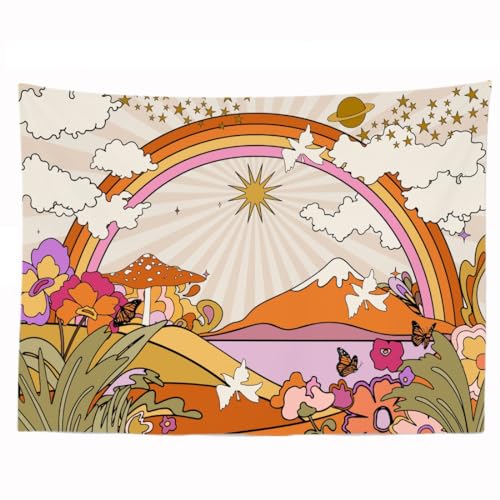 Ulticool – Wandteppich Dekoration für Zuhause – Regenbogen-Retro-Vintage-Universum – 200 x 150 cm – Wandbehang – Accessoires für Schlafzimmer Wohnzimmer – Beige Orange Lila von Ulticool