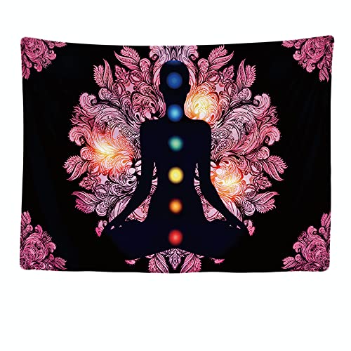 Ulticool - Wandteppich Tapestry Dekoration Wohnung - Chakra Energie Heilung Schwarz Rosa Mandala - 200 x 150 cm groß - Wandtuch Wandbehänge - Accessoires für Schlafzimmer Kinderzimmer von Ulticool