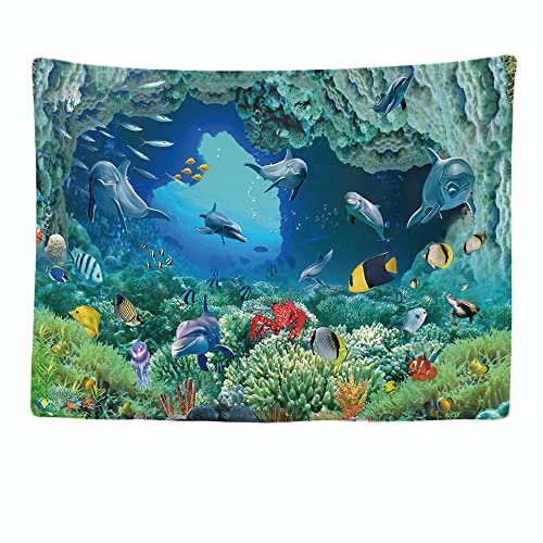 Ulticool - Wandteppich Tapestry Dekoration Wohnung - Delphin Fisch Aquarium Koralle Meer - 200 x 150 cm groß - Wandtuch Wandbehänge Tiere - Accessoires für Schlafzimmer Wohnzimmer Kinderzimmer von Ulticool